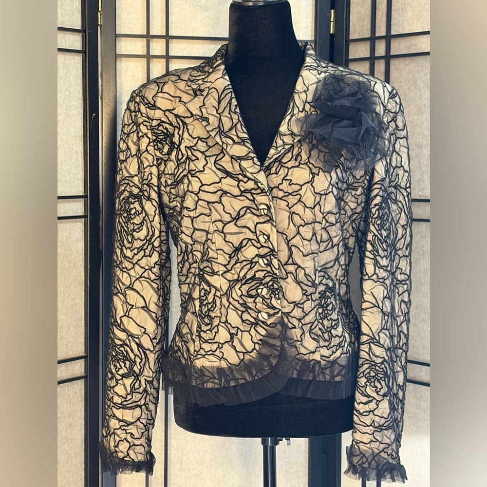 Adrianna Papell Black Lace Designer Jacket Blazer SIze 6 Cocktail Party Wedding